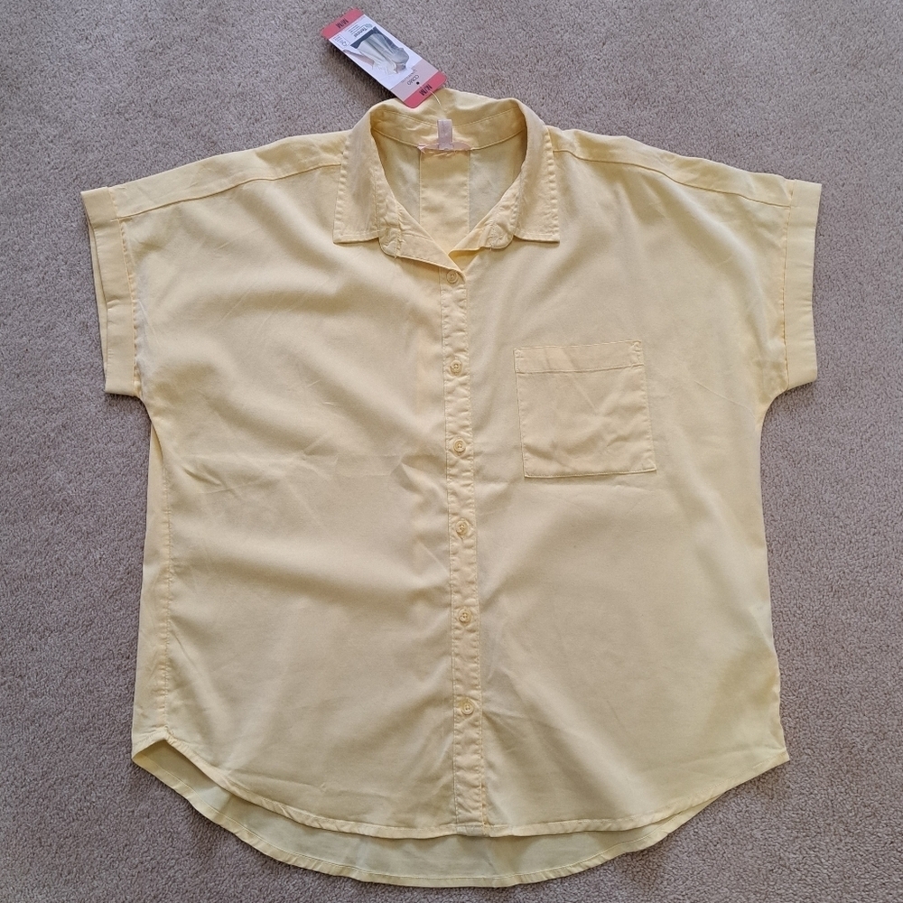 NWT Como Vintage Short Sleeved Yellow Blouse Medium Women's Button Up Shirt - Picture 15 of 15